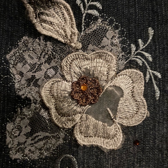 NWOT Junior Dark Blue Jeans w/Flowers & Sequins sz 9/10 by Pristine USA - Picture 8 of 11